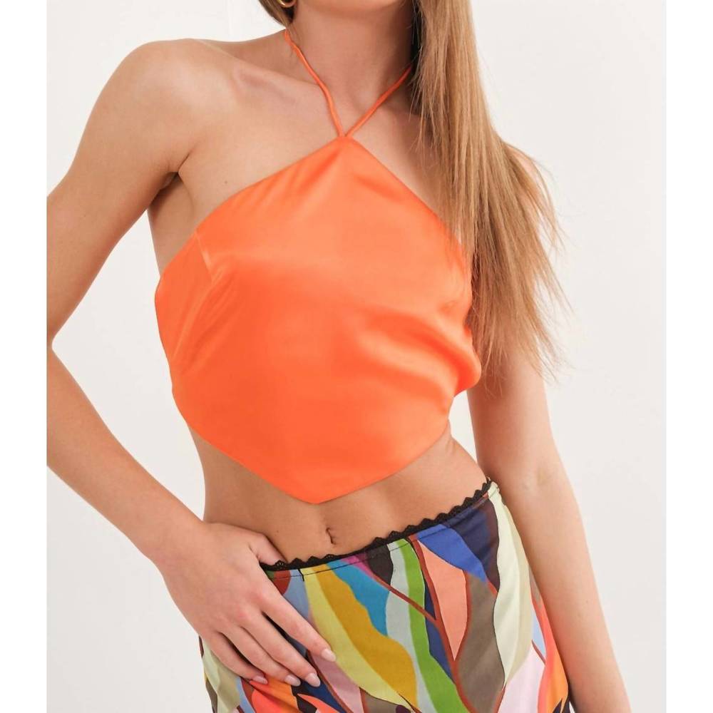 NEW PRETTY GARBAGE calypso satin halter top in marmalade